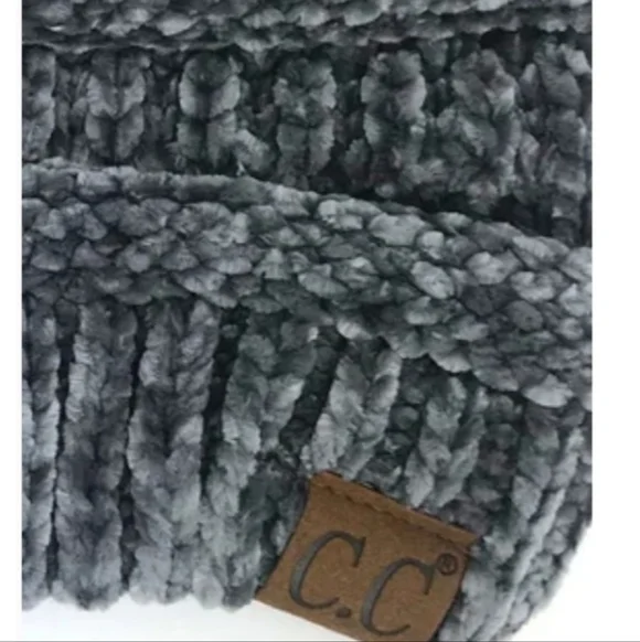 Hat-30 LIGHT MELANGE GREY VELOUR BEANIE - Picture 2 of 4